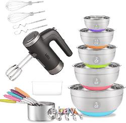 Electric Hand Mixer Mixing Bowls Set, 400W Kitchen Hand Mixer, 5Speeds Handheld