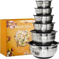 Elegant 19-Piece ROYDX Stainless Steel Mixing Bowls with Airtight Lids & Grater