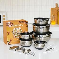 Elegant 19-Piece ROYDX Stainless Steel Mixing Bowls with Airtight Lids & Grater