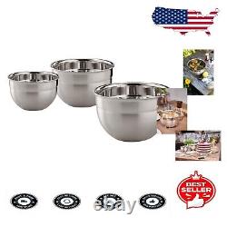 Elegant 3-Piece Stainless Steel Mixing Bowls Set 1.7qt, 3.3qt, 5.7qt