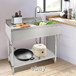 Free Standing Stainless-Steel Single Bowl Commercial Restaurant Kitchen Sink Set