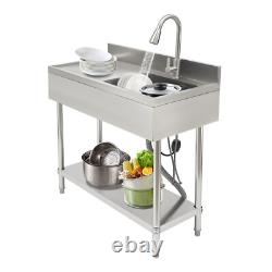 Free Standing Stainless-Steel Single Bowl Commercial Restaurant Kitchen Sink Set