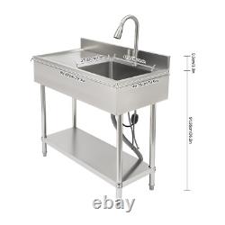 Free Standing Stainless-Steel Single Bowl Commercial Restaurant Kitchen Sink Set