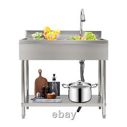 Free Standing Stainless-Steel Single Bowl Commercial Restaurant Kitchen Sink Set