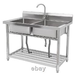 Freestanding Commercial Restaurant Sink Stainless Steel Kitchen Sink Double Bowl