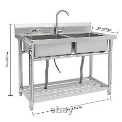 Freestanding Commercial Restaurant Sink Stainless Steel Kitchen Sink Double Bowl