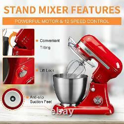 Geek Chef GSM45B Stainless Steel 4.8 Quart Bowl 12 Speed Baking Stand Mixer, Red