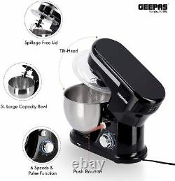 Geepas Stand Mixer 5L Mixing Bowl Beater DoughHook 6 Speed 1000W Stainless Steel