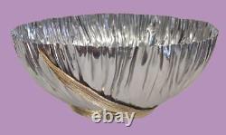 Godinger Crumpled Leaf 11.25 Bowl Stainless Steel Gold Trim K310239 with Orig Box