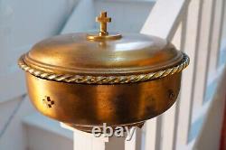 Gold Plated Stainless Metal Bowl with Church Cross Communion Serving Dish