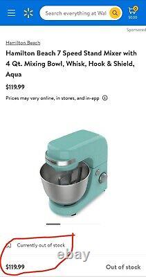 Hamilton Beach 63387 7 Speed Stand Mixer Aqua Blue