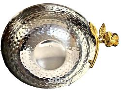 Handmade Hammered Silver & Gold Bowl Set Of 2 & Spoon Flower Design Decorative