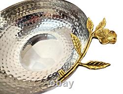 Handmade Hammered Silver & Gold Bowl Set Of 2 & Spoon Flower Design Decorative