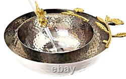 Handmade Hammered Silver & Gold Bowl Set Of 2 & Spoon Flower Design Decorative