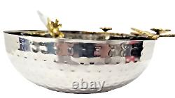 Handmade Hammered Silver & Gold Bowl Set Of 2 & Spoon Flower Design Decorative