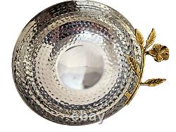 Handmade Hammered Silver & Gold Bowl Set Of 2 & Spoon Flower Design Decorative