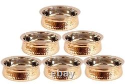 Handmade Stainless Steel & Copper Handi Bowl Indian Food Dish Serving Set of 6