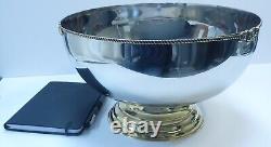 Handmade Stainless Steel Large Serving Bowl with Brass Beaded Rim and Brass Base