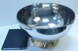 Handmade Stainless Steel Large Serving Bowl with Brass Beaded Rim and Brass Base