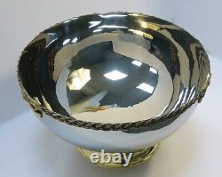 Handmade Stainless Steel Large Serving Bowl with Brass Beaded Rim and Brass Base