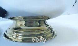 Handmade Stainless Steel Large Serving Bowl with Brass Beaded Rim and Brass Base