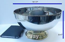 Handmade Stainless Steel Large Serving Bowl with Brass Beaded Rim and Brass Base