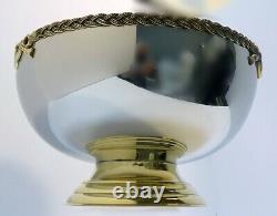 Handmade Stainless Steel Large Serving Bowl with Brass Beaded Rim and Brass Base