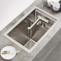Handmade Stainless Steel Single Bowl Undermount Kitchen Sink with Faucet & Cover
