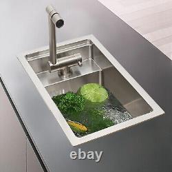 Handmade Stainless Steel Single Bowl Undermount Kitchen Sink with Faucet & Cover