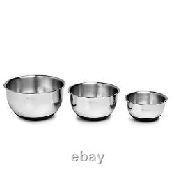 HexClad Stainless Steel Mixing Bowl Set, 3-Piece with Vacuum Seal Lids and No