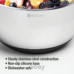 HexClad Stainless Steel Mixing Bowl Set, 3-Piece with Vacuum Seal Lids and No