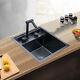 Hidden Kitchen Square Sink Single Bowl Sink Sink+folding Faucet Stainless Steel