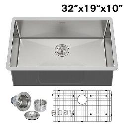Hykolity 32 inch Kitchen Sink, 16 Gauge Undermount Single Bowl Stainless Steel
