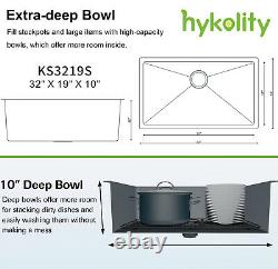 Hykolity 32 inch Kitchen Sink, 16 Gauge Undermount Single Bowl Stainless Steel