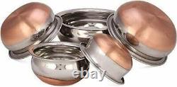 Indian Stainless Steel Copper Bottom Serving Bowls Handi Set Of 5 Pc With LID