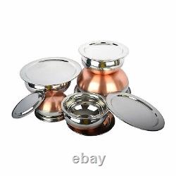 Indian Stainless Steel Copper Bottom Serving Bowls Handi Set Of 5 Pc With LID