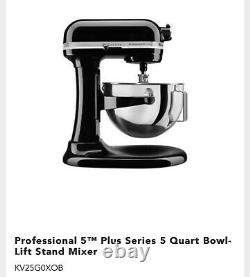 KitchenAid Pro 5 Plus 5qt Bowl-Lift Stand Mixer KV25G0XB Black NEW SEALed