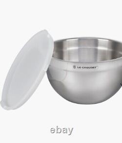 LE CREUSET Stainless Steel Set of 3 Mixing Bowls with Lids Silicone Base BNWT