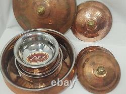 La Coppera Tableware Collection Double Wall Hammered Copper 4 Bowls with Lids