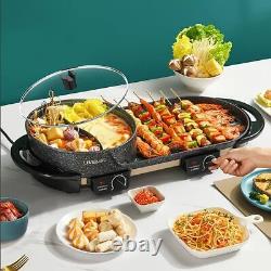 Liven Electric Grill With Hot Pot, Multifunctional Indoor Teppanyaki black