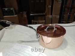 Mauviel M'150S 1.5mm Copper Saucepan WithLid & Cast Stainless Steel Handle, 1.2-Qt