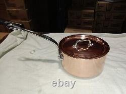 Mauviel M'150S 1.5mm Copper Saucepan WithLid & Cast Stainless Steel Handle, 1.2-Qt
