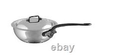 Mauviel M'Cook CI Curved Splayed Saute Pan With Lid And Cast Iron Handle, 3.4-Qt