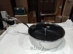 Mauviel MCook 2.6mm Saute Pan WithGlass Lid & Cast Stainless Steel Handles, 3.2-Qt
