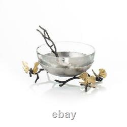 Michael Aram Butterfly Ginkgo Stainless Steel & Glass Nut Bowl Dish with Spoon