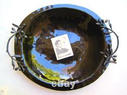 Michael Aram Olive Branch Glass Bowl Earth Bronzed Botanical 18.5 in x15 in x 2