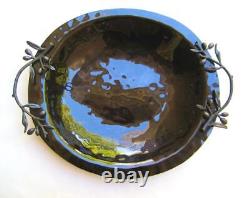 Michael Aram Olive Branch Glass Bowl Earth Bronzed Botanical 18.5 in x15 in x 2