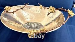 Michael Aram oval silver serving bowl with twigs and golden orchid