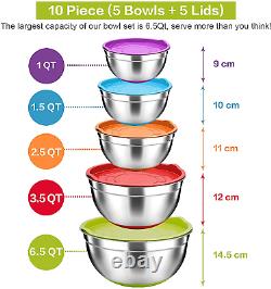 Mixing Bowl, Homikit Stainless Steel Salad Bowls with Airtight Lids (Set of 5)