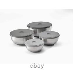 Mixing Bowl Prep Store Set 18/8 Stainless Steel Snap-Together Lids 8-Piece